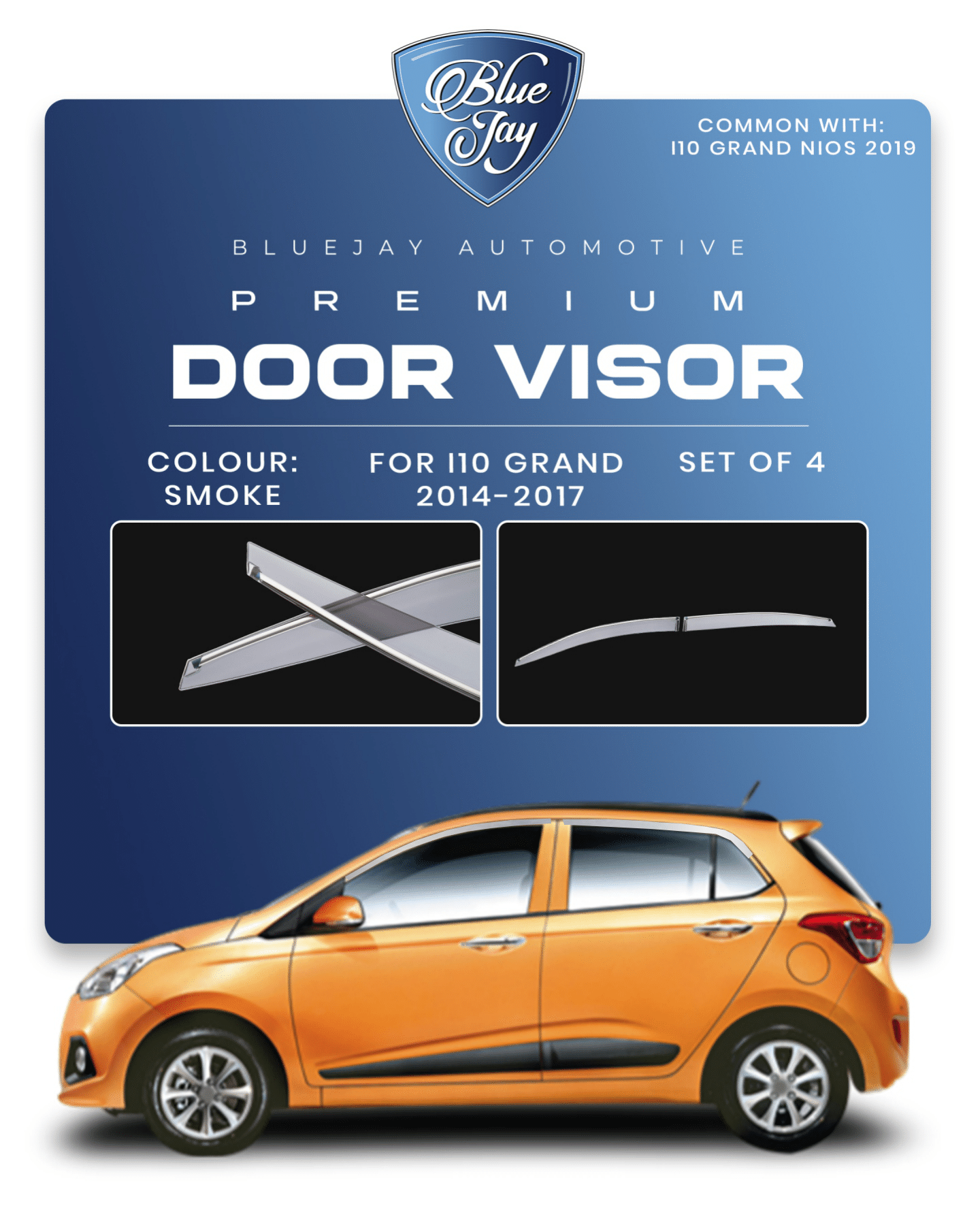 Door Visor for i10 Grand 2014-17 (Smoke)