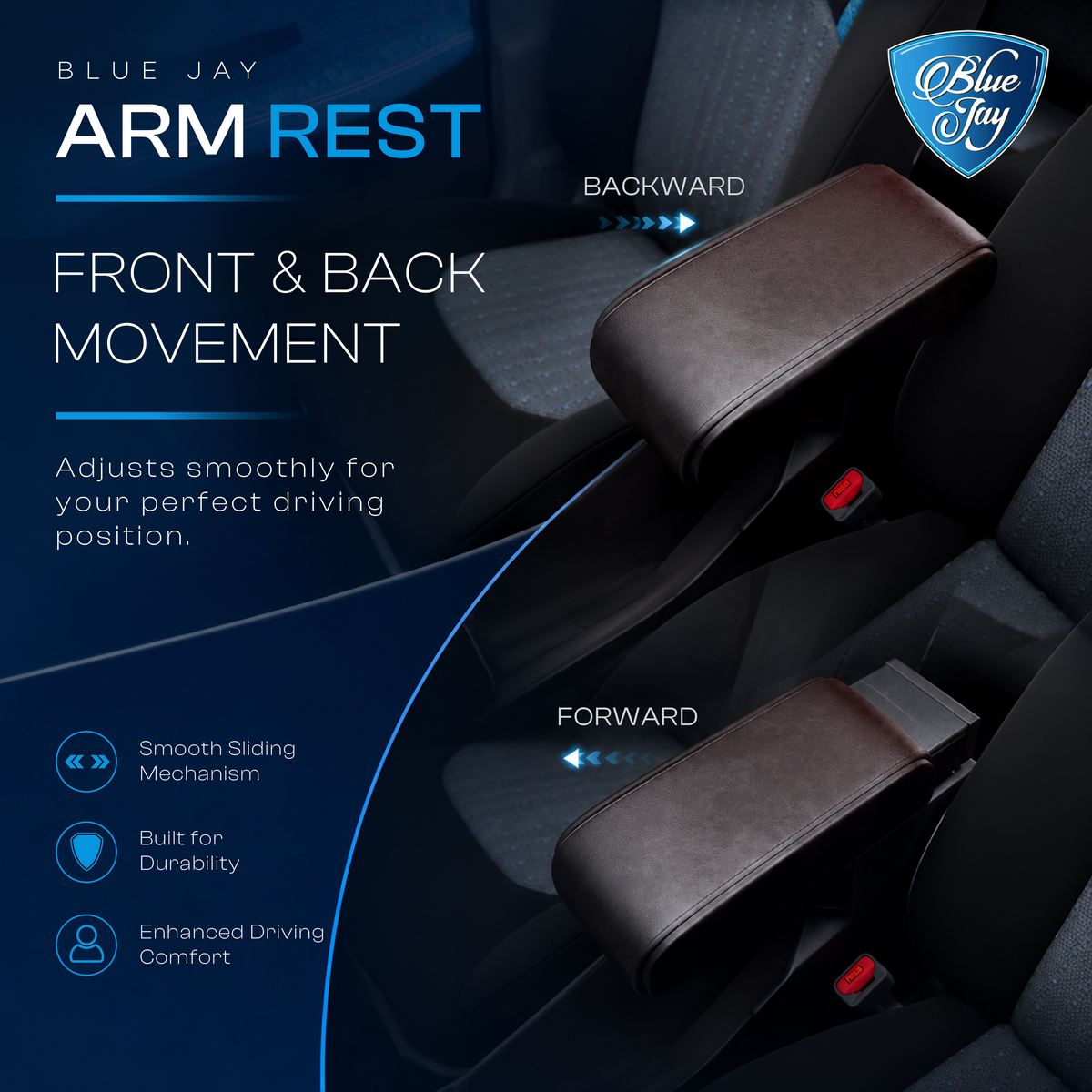 Blue Jay Premium Car Armrest OE Type For Baleno 2022/ Fronx/ Glanza/ Taisor
